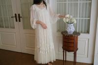 Camisones largos de encaje blanco con bordado vintage para mujer, ropa de dormir de manga larga de princesa retro, vestido de vacaciones de otoño y primavera - details 14
