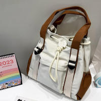 Bolso de hombro de nailon ligero con asa superior de gran capacidad, negro y blanco, para guardar cosméticos y teléfonos móviles - details 1
