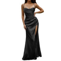Corsé de satén para mujer con tirantes finos, vestido de noche, falda de sirena de moda, vestido reforzado - details 2