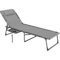 Plegable Tumbona Jardín Exterior con Respaldo Ajustable Reposacabezas Bolsillo Lateral Bandeja y Estructura de Acero Carga 120 kg para Terraza Piscina Playa 190x60x31 cm Crema - details 9