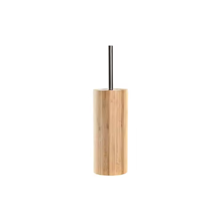 Baños Boutique escobillero de bambu natural con tapa de metal escobilla de color blanco 10x10x37cm - 1