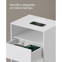 Ultrarrápido sin Herramientas Toolless, , Mesita de Noche, Mesa Auxiliar con Función de Carga, con Cajón, Moderna, para Dormitorio, Sala de Estar, Blanco Mate LET776W01 - details 5