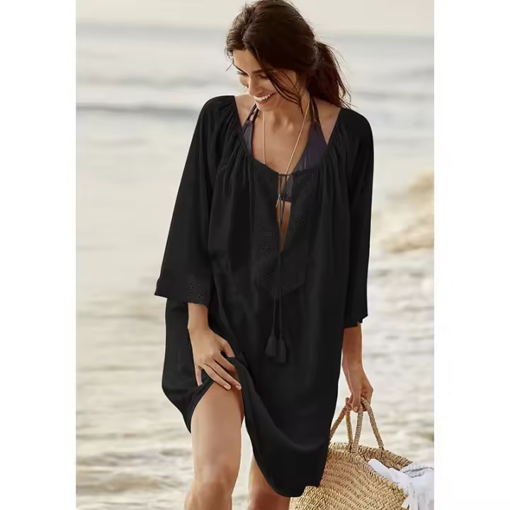 Vestido de malla con borlas para mujer, traje de baño para mujer, bata de playa - 1