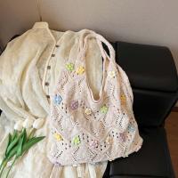 Bolso de hombro dulce bolso de mano de ganchillo con dije de flor, bolso tejido con hilo de flores transpirable, bolso tejido de gran capacidad de color caqui para playa - details 6