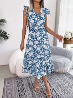 Vestido estampado de primavera y verano para mujer, largo Tre sin mangas, con cuello de seta comestible, adecuado para vacaciones - details 1