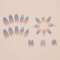 UDS de Almendra Diseño de Concha Azul Holiday Uñas Falsas de Acrílico Puntas de Uñas Francesas Cubiertas con Pegamento - details 0