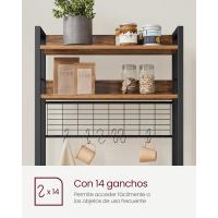 Estantería para Panadería con Toma de Corriente, Soporte de Microondas, Estantería de Cocina, Alambre de Metal, 14 Ganchos, 40 x 80 x 170 cm, Marrón Rústico y Negro - details 26