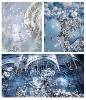 Decoración al por mayor de fábrica con flores, arco de flores de seda azul para telón de fondo de boda - details 7