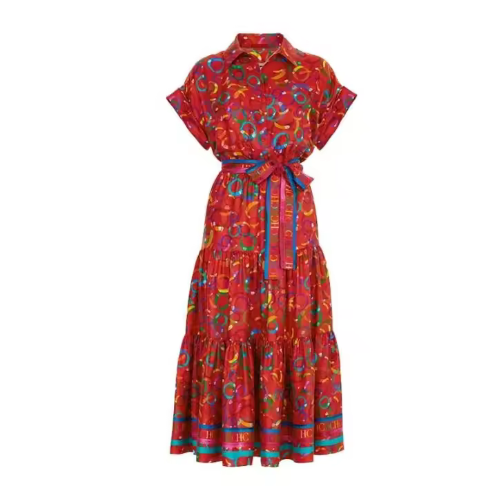 Colores brillantes, novedad de verano, vestidos coloridos a juego para mujer, cómodos de llevar, mano de obra exquisita, retro, versátil - 1