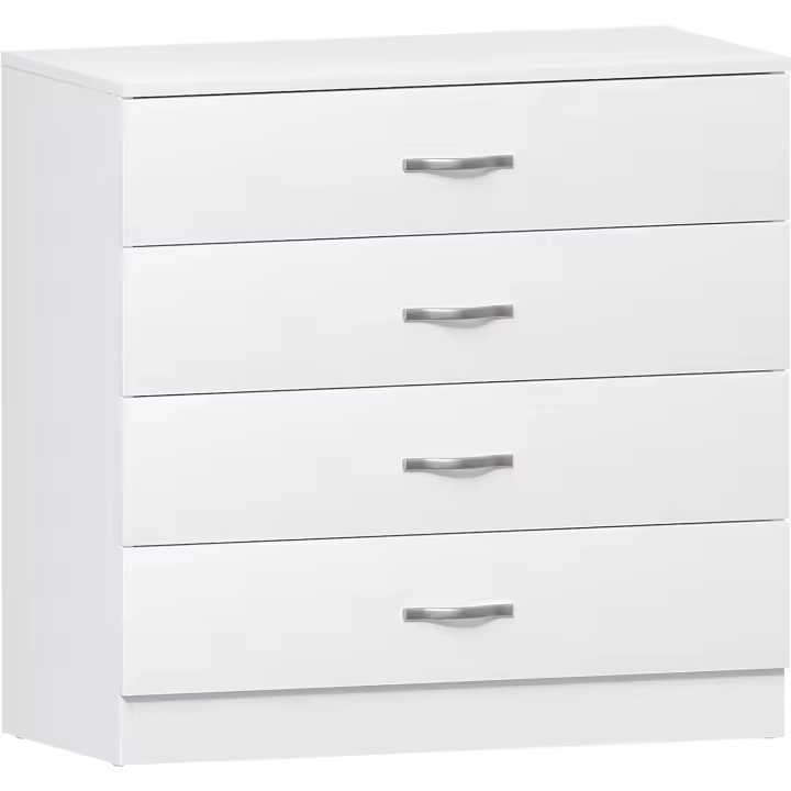 Diseños Cómoda Blanca, 4 cajones, manijas metálicas, correderas y Soporte Anti-deformación para Muebles - 1