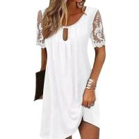 Vestido de manga corta con cuello redondo para mujer, moda de verano, blanco - details 0