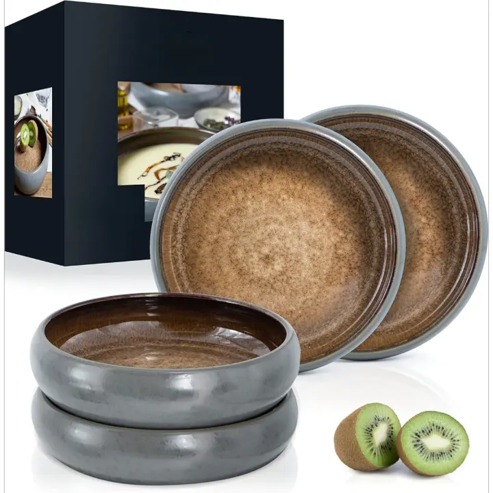 ‎ 22 x 22 x 24 cm 4 platos de sopa de gres 19 cm – Bol de gres para sopa, pasta, ensalada o cereales - 1