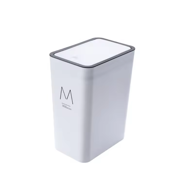 Cubo de basura de plástico tipo prensa con tapa, cubo de basura nórdico, cubos de basura rectangulares, cocina - 1