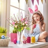 Recortes de huevo de Pascua, flores artificiales, decoración de Pascua, huevos de pájaro, planta falsa, adornos de mesa de habitación, pintura colorida - details 5