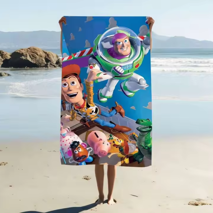 Toalla de playa grande deportiva de secado rápido con dibujos animados T-Toy S-Story, regalo de piscina suave y fresco para viajes, gimnasio, ducha, Camping - 1
