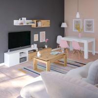 Mesa de Centro elevable Nova Color Roble Nodi y Blanco Artik salón Comedor Estilo nórdico 45-54x105x55 cm - details 6