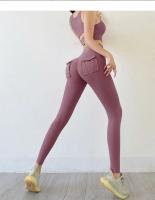 Mallas deportivas elásticas de cintura alta para mujer, pantalones ajustados de Color sólido para entrenamiento, venta al por mayor, para correr, gimnasio, Fitness, Yoga - details 23
