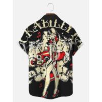 Camisa de manga corta hawaiana transpirable informal con estampado Rockabilly Vintage Rocker Rock N Roll para hombre - details 11