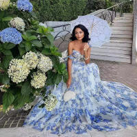 Nuevo vestido de noche largo y elegante de organza con hombros descubiertos para mujer, moda primavera verano - details 1