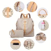 Mochila de viaje de piel sintética con patrón de cuadros, bolso de diseño Convertible con monedero, 2 piezas - details 1
