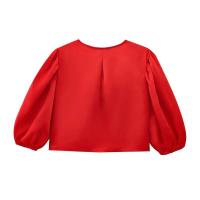 OUWU- Blusas Rojas de Moda con Mangas Abullonadas para Mujer, Blusa Casual con Cuello Redondo y Cordones, Elegantes Tops de Oficina para Mujer Primavera 2025 - details 1