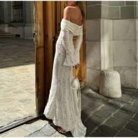Vestido largo acampanado de manga larga con corte elegante, Vestidos ceñidos con hombros descubiertos y cordones para mujer, prendas de vestir para mujer 2025 - details 6