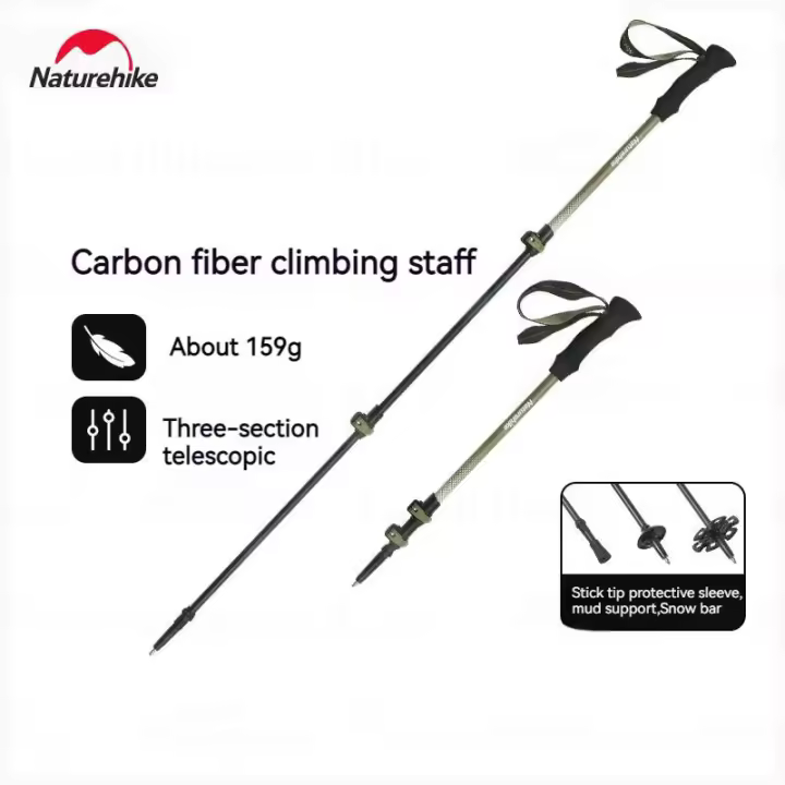 Bastón de Senderismo Ultraligero Naturehike 3k Fibra de Carbono Telescópico 3 Secciones para Escalada al Aire Libre - 1
