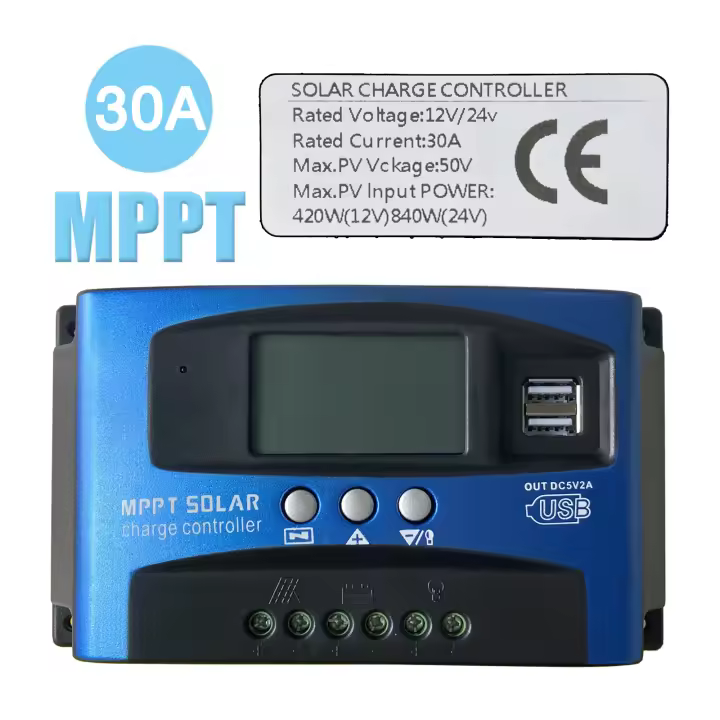 controlador de carga solar inteligente: 100 A/60 A/30 A, pantalla LCD ajustable de 12 V/24 V, puertos USB duales, configuración del temporizador, detección automática de parámetros para una carga eficiente del panel solar - 1