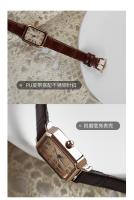Reloj de pulsera cuadrado pequeño de cuero genuino de alta gama para mujer Dial reloj de cuarzo con temperamento ligero - details 10