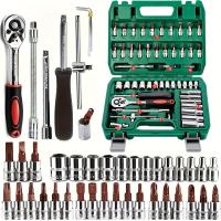 Llave de trinquete con 53 piezas para metrico hexagonal bit y ratchet herramienta mecánica para auto y hogar kit de herramientas con enchufes S2 y CR-V - details 0