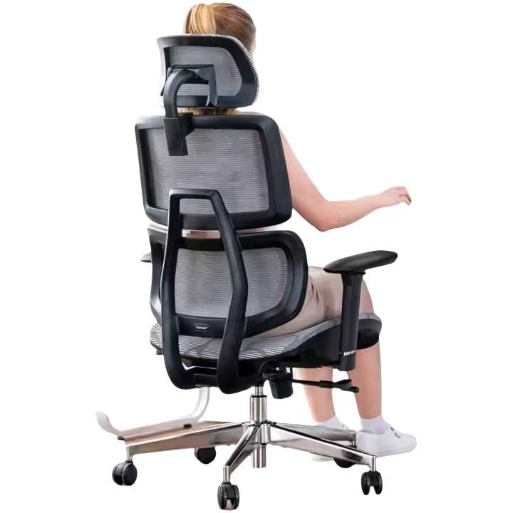 Respaldo y asiento de malla transpirable, reposabrazos y cabecera regulables, giratorio y reclinable. - 1