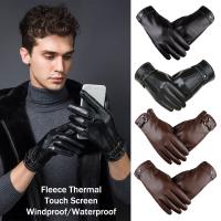 Guantes de conducción impermeables completos para invierno, guantes de cuero, pantalla táctil, forro polar térmico - details 1