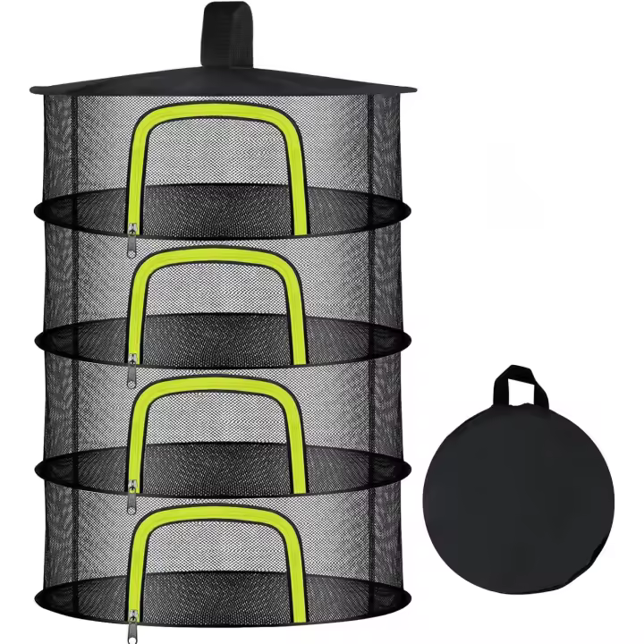 Rejilla para secar hierbas de 4 capas, red de malla para colgar, rejilla plegable para secar plantas con cremallera en forma de U, tijeras y ganchos para recortar jardín, para secar hierbas, plantas, frutas, mariscos, ropa - 1