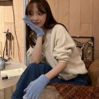 Preciosos guantes de punto con lazo de perlas y pantalla táctil, guantes de invierno de Color sólido con lazo para mujer, manoplas cálidas a prueba de viento para mujer - details 11