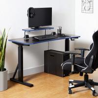 Escritorio de ordenador rectangular para juegos de altura regulable, con estante elevado para colocar el monitor, 140 x 63,5 x 109-126 cm, color rojo - details 10