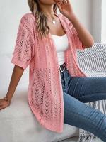 Cárdigan de punto elegante para mujer, a prueba de sol, camisetas huecas de manga corta para primavera y verano - details 15