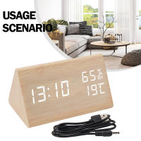 Reloj electrónico Triangular LED de madera, despertador Digital de temperatura y humedad, USB/AAA, Decoración de mesa de dormitorio - details 22