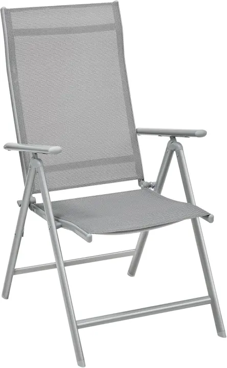 Sillas Plegables de Jardín, Juego de 4, Silla de Exterior con Marco de Metal, Respaldo Reclinable en 8 Ángulos, Carga de 150 kg, Gris GCB30GY - 1