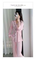 Conjunto de pijama para mujer, pijama de manga larga de satén de seda sintética a rayas estampadas de 2 piezas, decoración del hogar para primavera y otoño - details 3