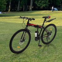 Bicicleta de Montaña plegable para adulto, rueda de 26 pulgadas, 21 velocidades, altura ajustable, negro + rojo, acero de alto carbono, fácil montaje - details 0