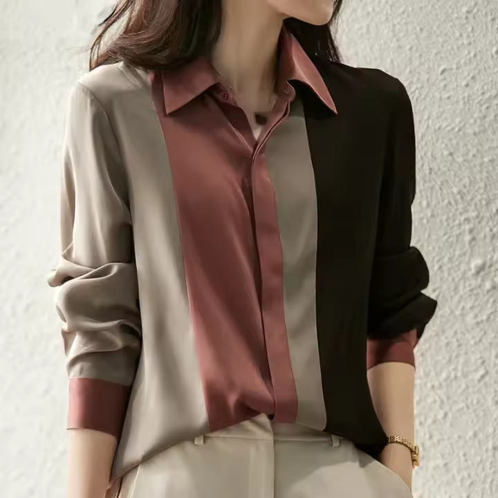 Nueva camisa de trabajo, ropa hueca de primavera con botones, elegante top de satén, blusas de manga larga para mujer - 1