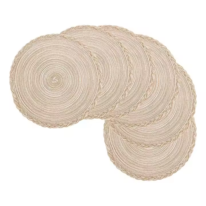 Tapetes redondos tejidos para mesa, juego de 6 tapetes resistentes al calor, antideslizantes, lavables, 14 pulgadas (café) - 1