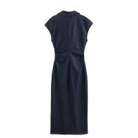 OUWU- Falda Vaquera De Manga Corta Plisada Para Mujer, Vestido Largo Ajustado De Color Liso, 2025 - details 2