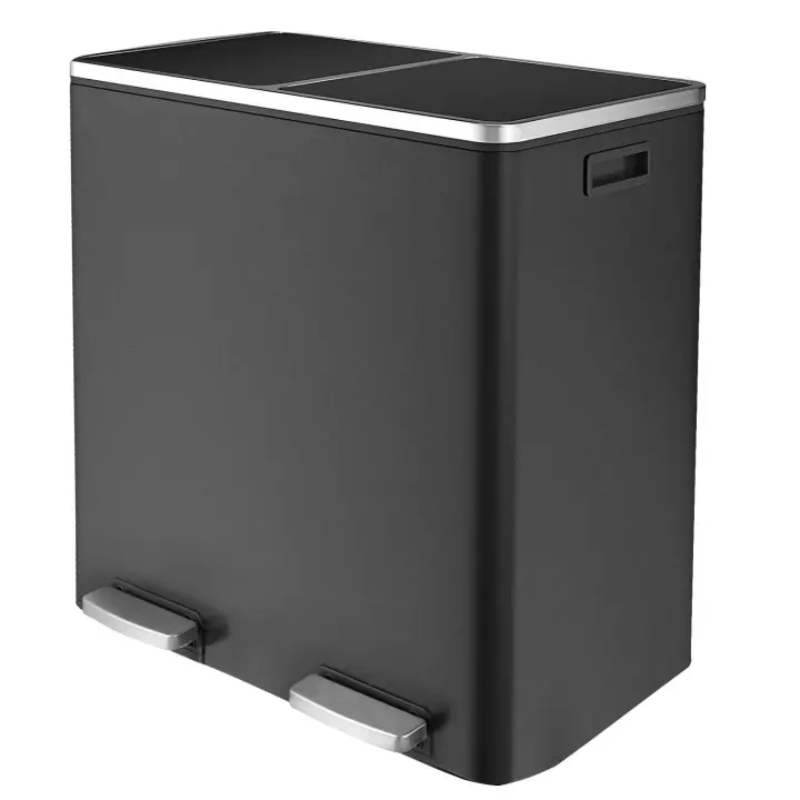 Cubo de basura Rectangular de doble paso, cubo de basura de acero inoxidable, 60L - 1