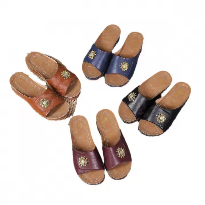 Sandalias casuales de verano para mujer, nuevas, con plataforma, flores, punta abierta, talla grande, cosidas y huecas - 1