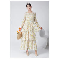 2025 Vestido de Primavera Otoño de Alta Calidad Floral Retro Manga Larga Linternas con Volantes Vestido Casual de Trabajo Talla - details 1