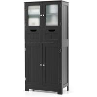 Armario Suelo de Baño, Mueble de Baño con Estantes Ajustables, Mueble de Almacenaje con Cajones y Doble Puerta, Mueble Lateral Multifuncional para Cocina (Gris) - details 7