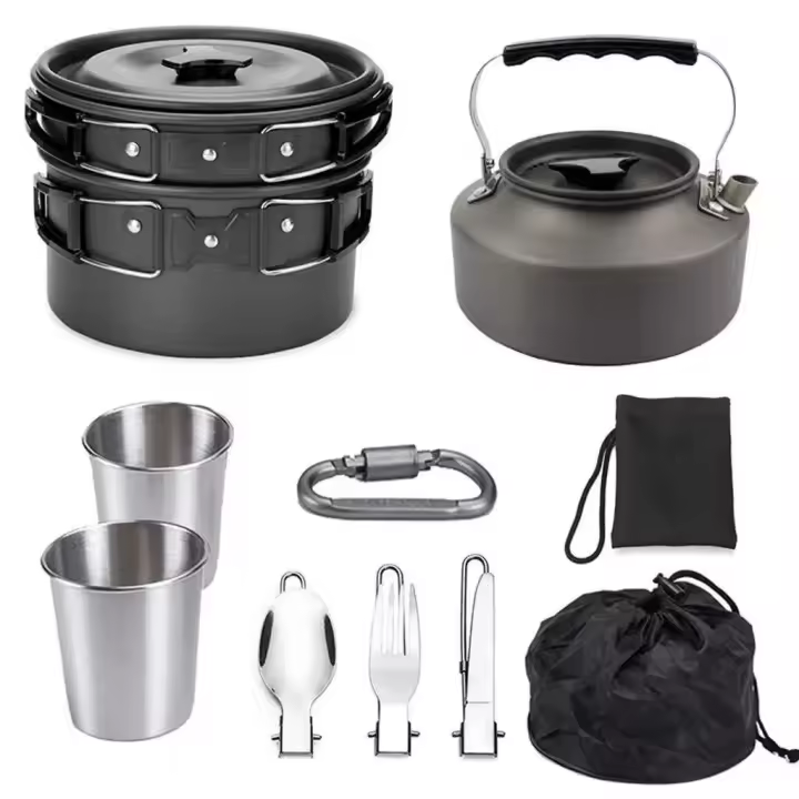 Utensilios de cocina para acampar, equipo para mochilero y senderismo, cocina al aire libre, olla ligera, compacta y duradera, hervidor de agua - 1