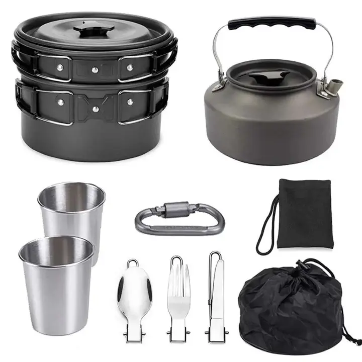 Utensilios de cocina para acampar, equipo para mochilero y senderismo, cocina al aire libre, olla ligera, compacta y duradera, hervidor de agua - 1