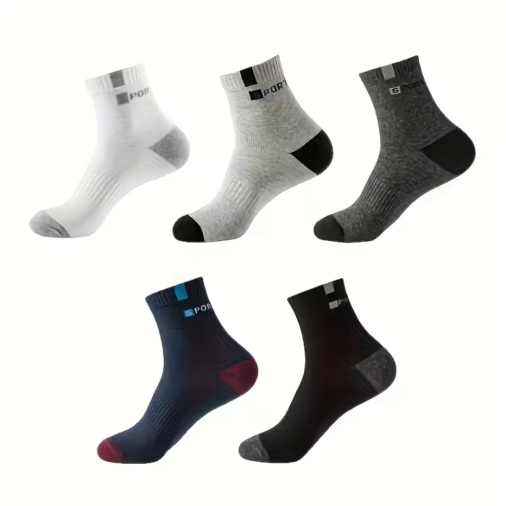 5/10 Pares de Calcetines Deportivos Transpirables para Hombre, Calcetines de Running al Aire Libre con Estampado de Letras Elegantes y Alta Elasticidad. - 1